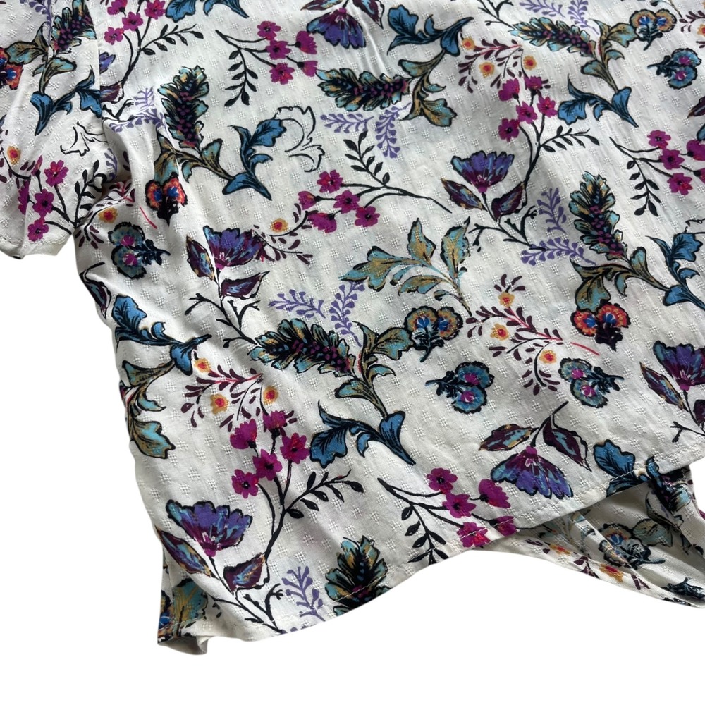 ONE Clothing LA Women's XS Cream Pink Floral Tie Front Short Sleeves Crop Blouse - Picture 13 of 16
